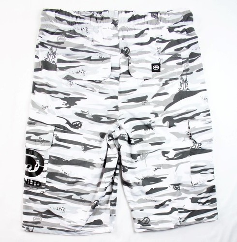 Ecko Mens Cargo Shorts S Stretch Pull-On Drawstring Waist Casual White Camo NEW - Picture 2 of 8
