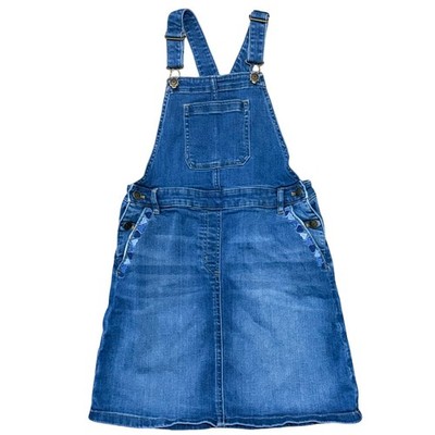 Crewcuts Denim Heart Embroidered Overall Dress sz 10 Kids Girls Blue Jean