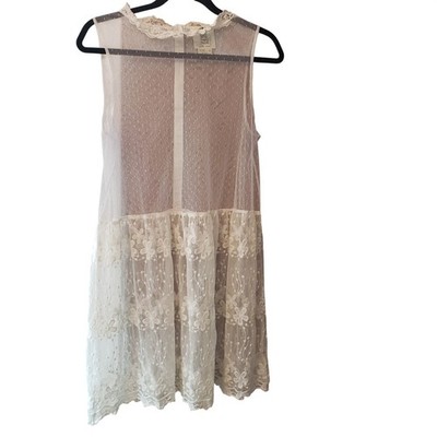 Lili's Closet Women Lace Mesh Sleeveless Tunic Top Size M Ivory White