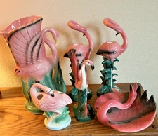 Vintage Collection of 6 Pink Ceramic Flamingo Pieces from the 80’s