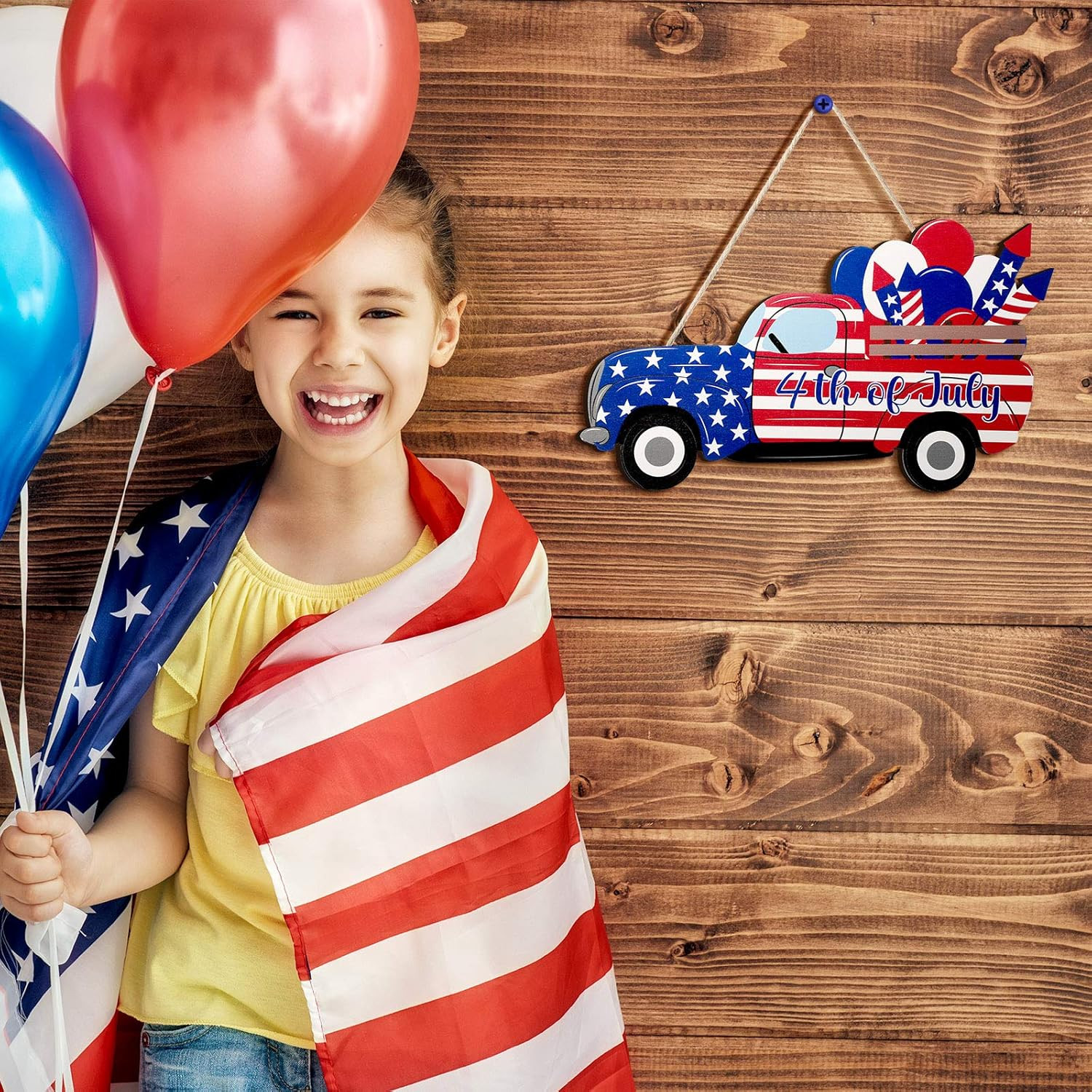 как выглядит 4Th of July Hanging Sign Independence Day Decoration American Flag Truck Decor D фото