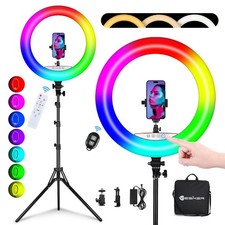Ring Light with Tripod Stand and Phone Holder 18 Inch RGB Ringlight 25 RGB Mo...