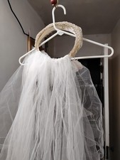 Bridal Headband White Beige with Attached Veil