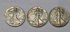 lot of 3 walking liberty half dollar 90% silver 1942, 1943, 1944 Philly Mint -NR