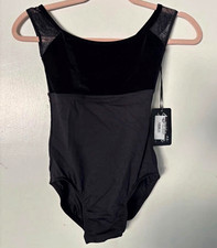 Suffolk 2440A Women s Black Lace Mesh Floral Cap Sleeve Dance Leotard size PA