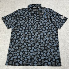 Travis Mathew Polo Shirt Mens 2XL Blue Floral Print Golf Performance Stretch