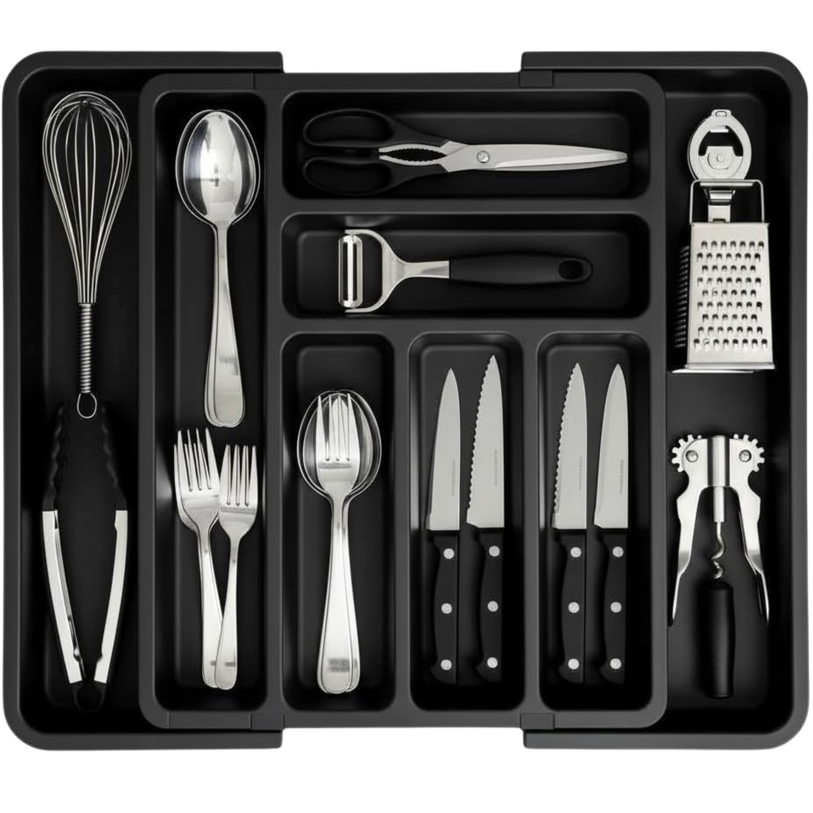 Range Couverts pour Tiroir Extensible en Bambou Blanc pour Cuisine