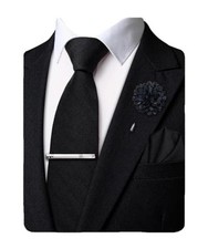 Hi-Tie Corbatas de mezcla de lana para hombre de 63 pulgadas extra largas Negro