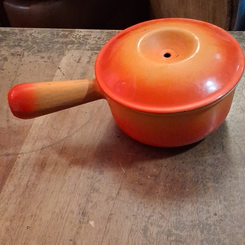Le Crueset Orange Enamel Cast Iron Saucepan with Lid, 14 cm, Made in France