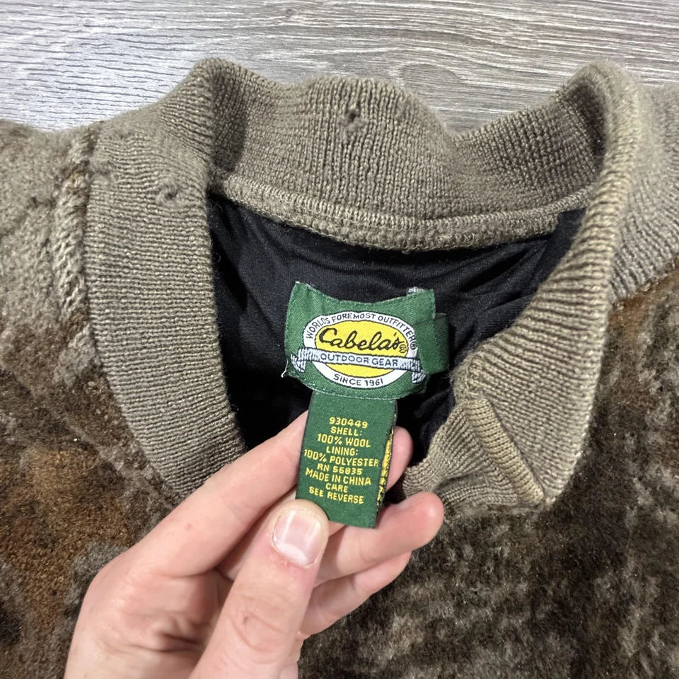 Chaqueta de bombardero Cabelas vintage para hombre 2XL camuflada lana forrada Henley pulóver de caza Foto 3 de 4