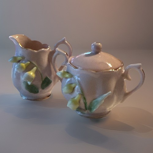 Vtg HANDPAINTED PINK CREAMER & SUGAR BOWL. RAISED FLOWERS GOLD TRIM. Child’s? - Picture 10 of 10