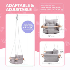 Canvas Baby Swing Wooden Hanging Swing Seat Chair With Safety Belt Durable Baby