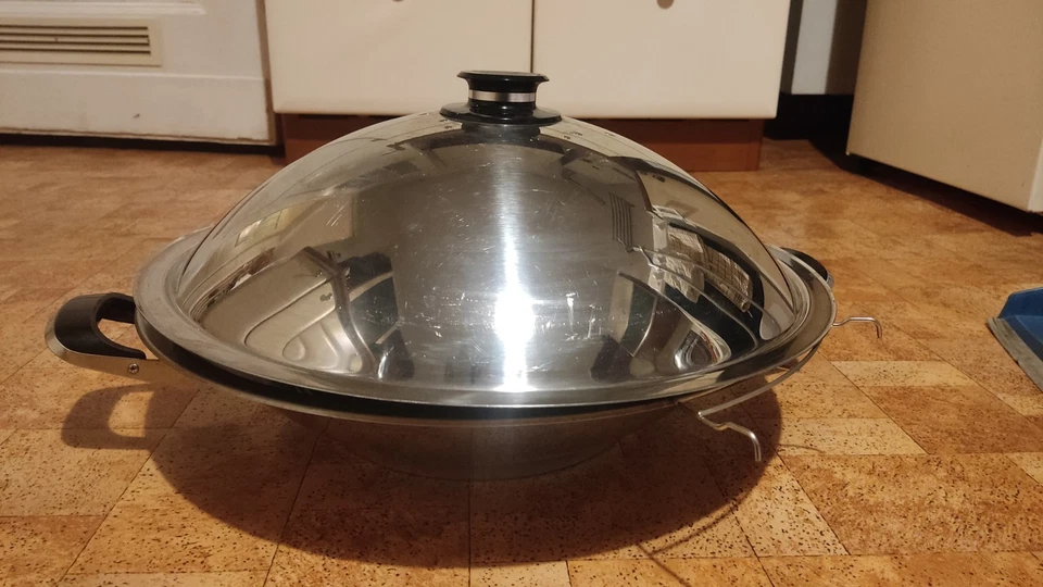 AMC Wok 45 cm Edelstahl mit Deckel und Zubehör