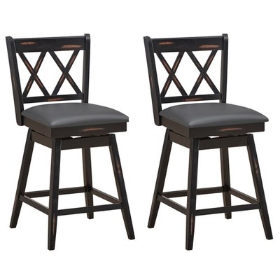 Costway Set of 2 Barstools Swivel Counter Height Chairs w/Rubber Wood Legs Black