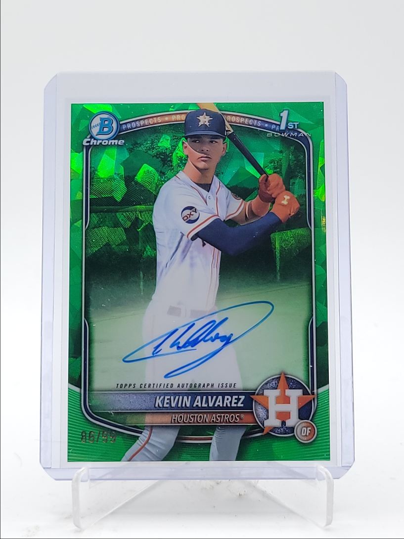 KEVIN ALVAREZ 2025 BOWMAN CHROME 1ST SAPPHIRE GREEN REFRACTOR AUTO /99 Q5393