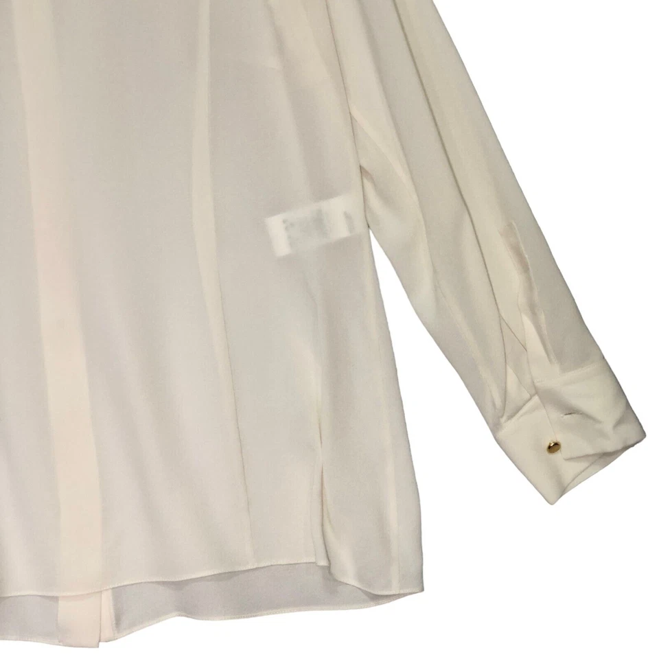 Colección Michael Kors Talla 14 Botón Frontal Top Seda Georgette Marfil *PEQUEÑO DEFECTO Foto 3 de 4
