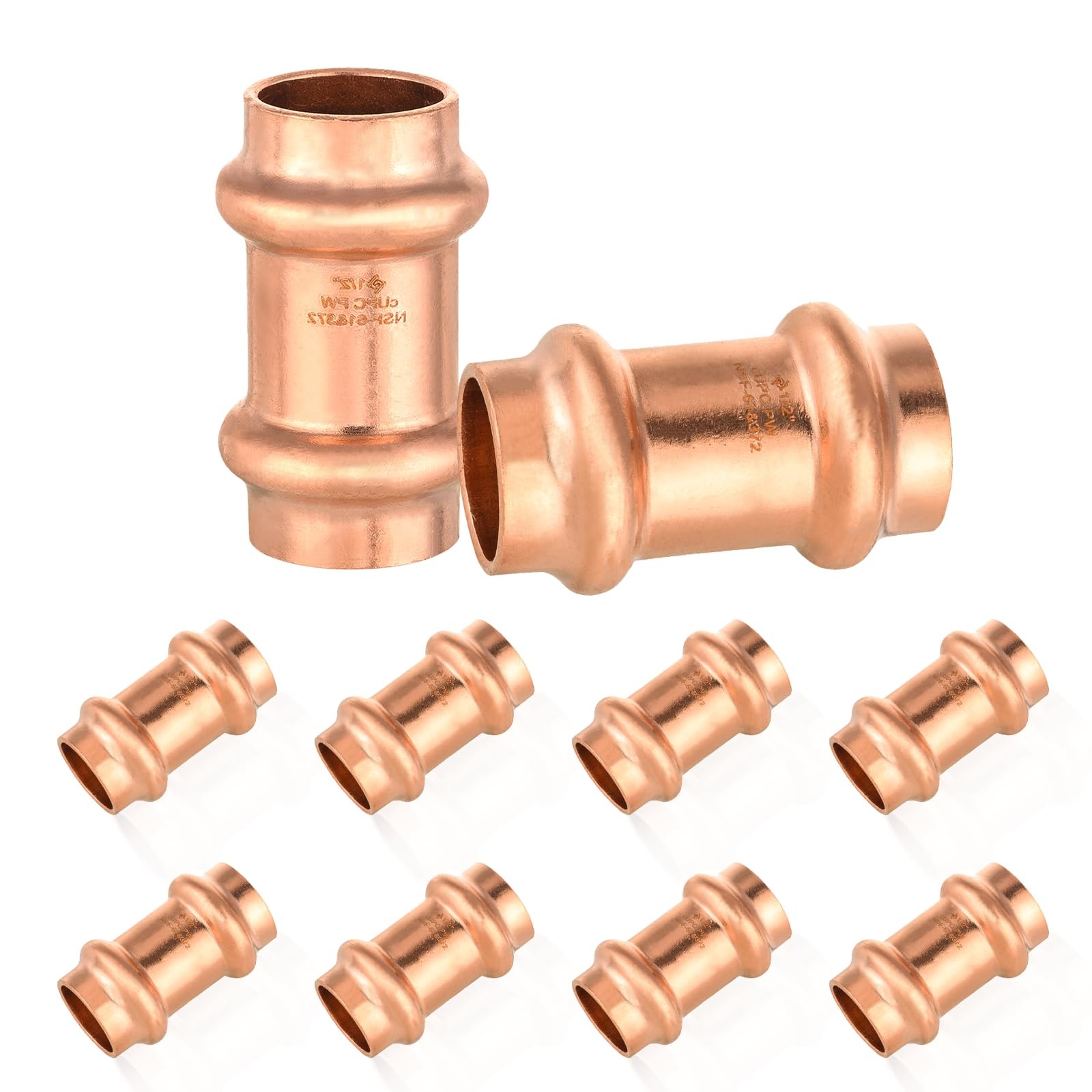 10 Pack 1/2" Copper Press Couplings for P x P Tube Connections