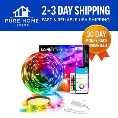 Dynamic 50ft Music Sync LED Strip Lights   Color Changing & App Controlled