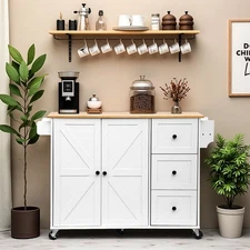 Kitchen Island Cart Mobile Storage Cabinet with 3 Drawers, 5 Wheels, White