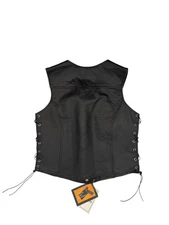 Women's Leather Vest Conceal Carry Pocket L Side Lace Snap Motorcycle Moto New