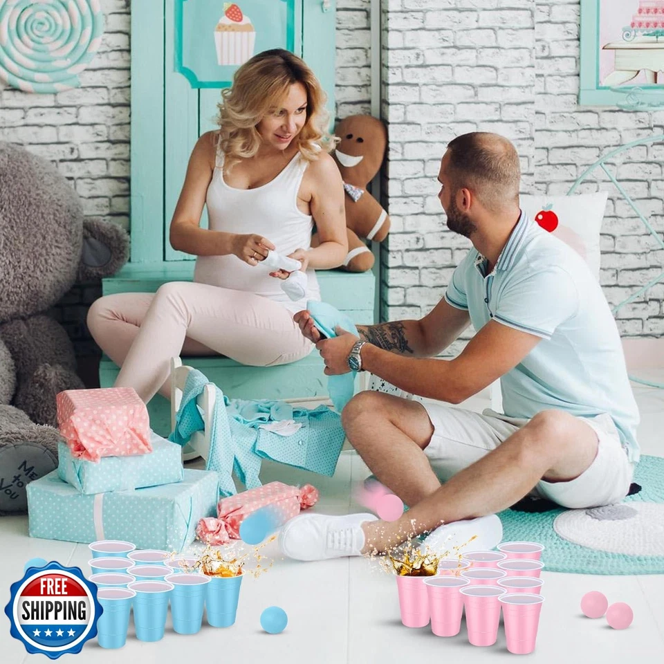 Juego de 32 piezas Foilswirl revelación de género fiesta incluye plástico rosa azul 16 oz  Foto 4 de 4
