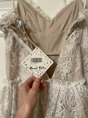 chinese dress ladies Angel Biba Floral Embroidered Lace Midi Dress Size 8 – Bayshore Boho