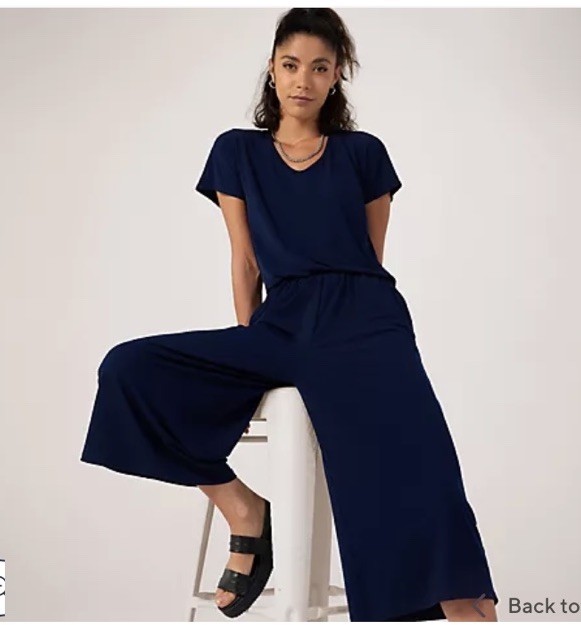 Kim Co Brazil Jersey Dolman Sleeve Gaucho Jumpsuit Navy Size X