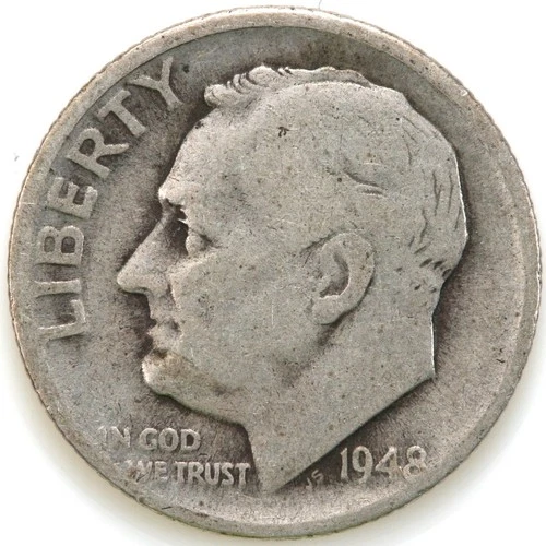 1948 D Very Good Roosevelt Dime 90% Silver D34