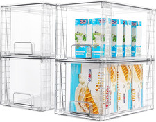 4Pack Large Stackable Pantry Storage Drawers, Clear Organizer Bins with Handles,