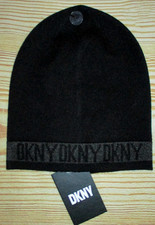 DKNY BLACK BEANIE HAT ONE SIZE