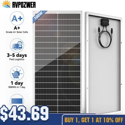 Rvpozwer 100W Watt 12v Monocrystalline Solar Panel 18BB Cell RV Home Off Grid US
