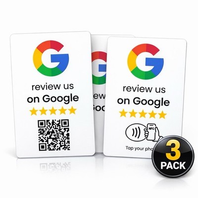 3 Pack Google Review NFC Cards QR Code | Tap for 5 Star Reviews