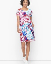 NWT T By Talbots Cross Back Casual Dress Floral Stretchy Pockets Travel - Small