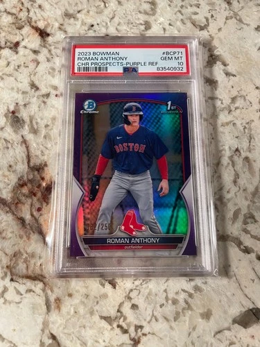 2023 BOWMAN CHROME PROSPECTS ROMAN ANTHONY PURPLE REF PSA 10