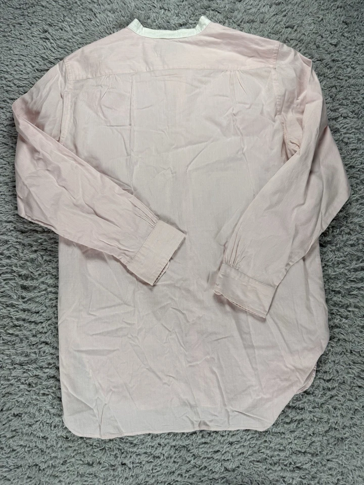 Camisa Ralph Lauren Hombres 14 Rosa Rayas Banda Cuello Postero Mandarín Mezcla de Lino Foto 3 de 4