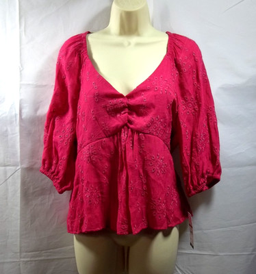 Sofia Vergara Reese Womens Top Blouse Size Medium V-Neck Floral Lined Pink NWT