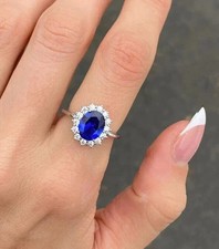 2Ct Oval LabCreated Blue Sapphire Women's Wedding Ring 14K White Gold Plated