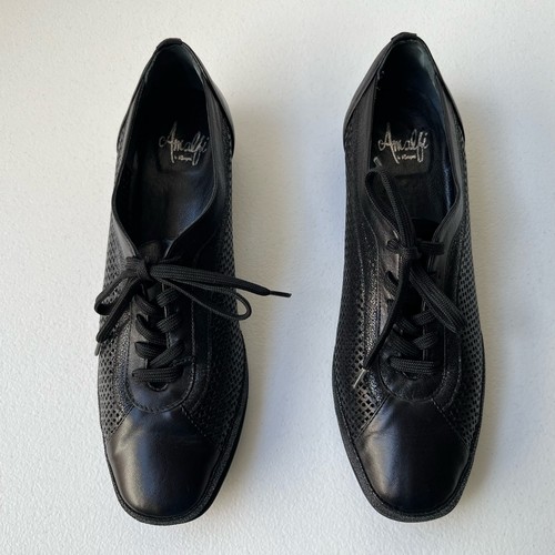Amalfi by Rangoni Perforated Leather Sneakers Lace-Up Breathable Black Size 10 - Picture 3 of 14
