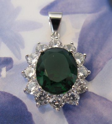 Pendentif Fleur Marquise émeraude Cz 15 Mm - Argent 925 Rhodié - Neuf Avec étiquettes