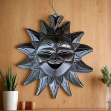 Happy Sun Wall Decor Hand-Carved  Monkey Pod 16 inches