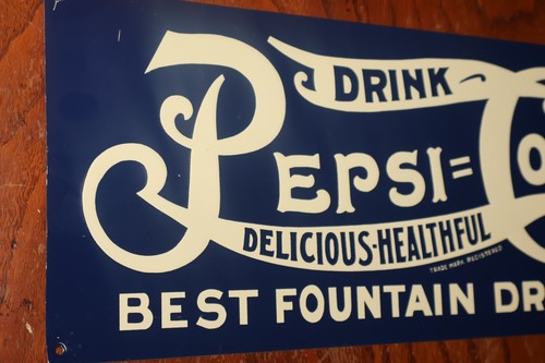 Pepsi Cola Fountain Drink Sign Embossed Blue Metal Vintage Replica 14x6 - Picture 3 of 4
