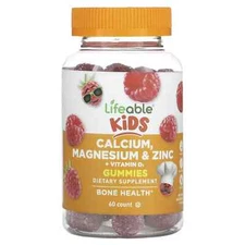 2 X  Lifeable, Kids Calcium, Magnesium & Zinc + Vitamin D3 Gummies, Natural Rasp
