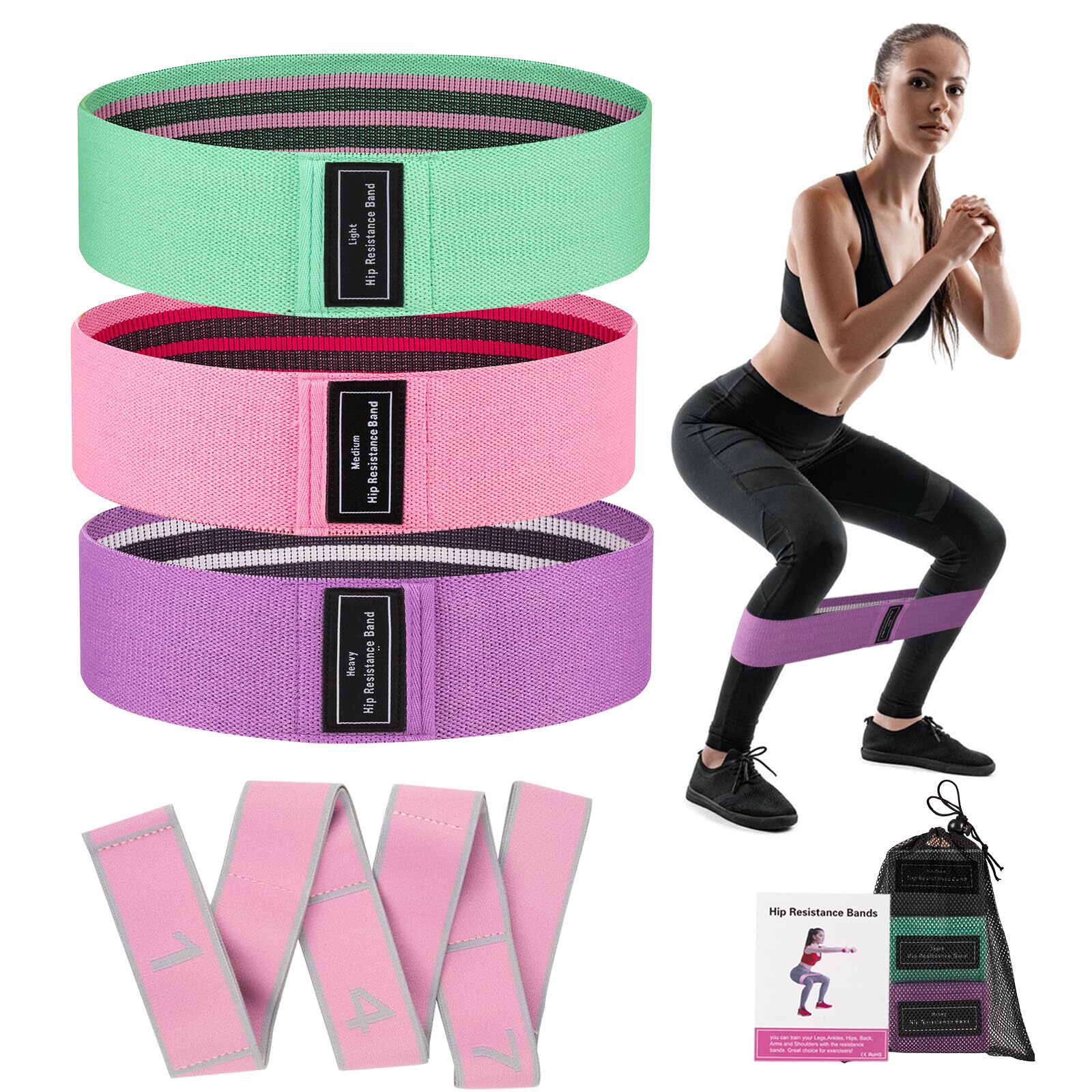 Fabric Resistance Bands Set,Exercise Bands for Legs and Booty,Different Level...