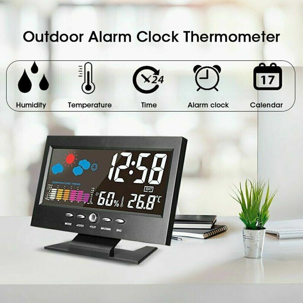 LED Digital Alarm Clock With Snooze, Calendar, Thermometer & Hygrometer - Weather Display 3 thumbnail image
