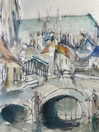 Aquarelle Vue de Paris Quais de Seine ? Signée en bas à gauche - 第 4/13 張圖片
