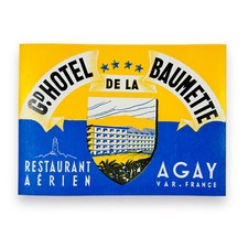 Grand Hotel de la Baumette Agay Var France Flowers Scarce Early Luggage Label