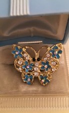 Gold Plate in 8 Color Options Crystal Enamel Butterfly Ring with Flowers Size 6