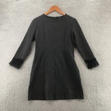 J Crew Tulle Trim Long Sleeve Sheath Dress Womens Small Gray Crew Neck Casual