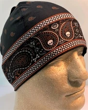 Orange Paisley SportFlex Beanie Motorcycle Cap Hat Bike Sport Helmet Liner 