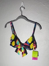 Tabitha Brown Lemon Print Tie-Front Bikini Top - SIZE S 4/6 - NEW